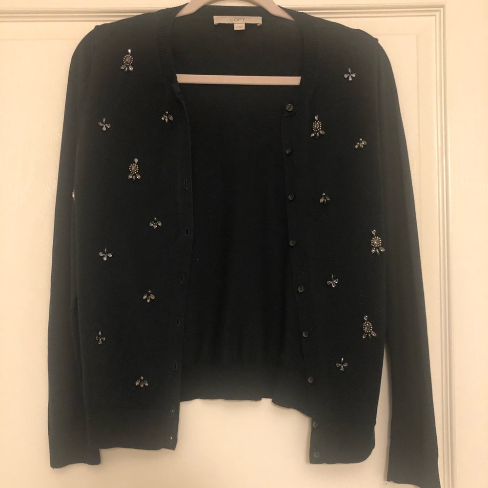 M Navy Jeweled LOFT Cardigan
